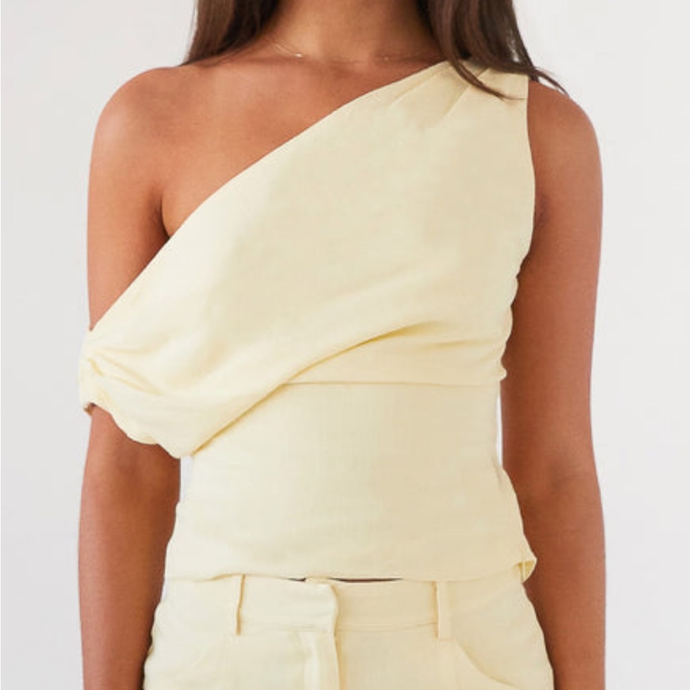 Peppermayo Pale Yellow Off-Shoulder Top